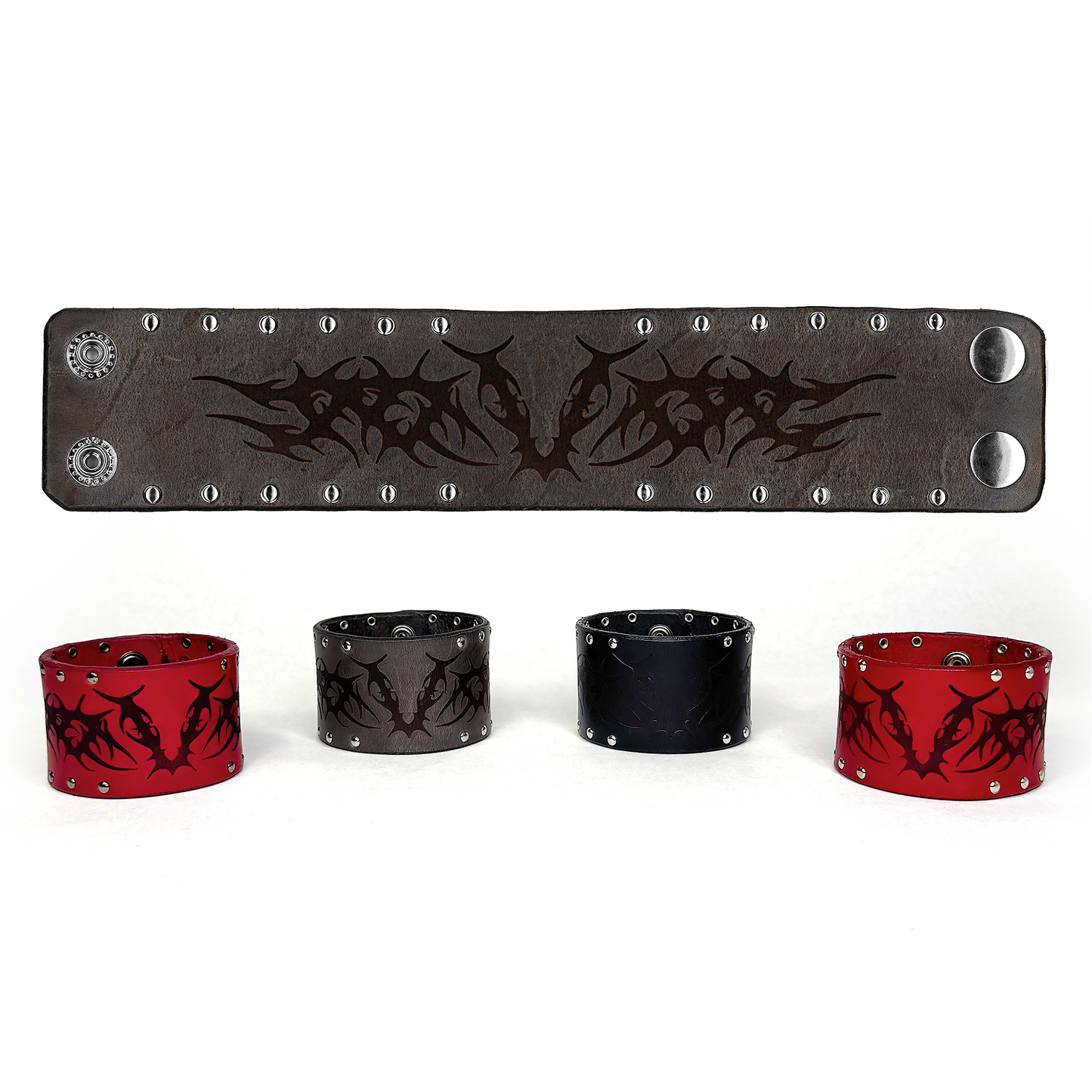 LEATHER ‘V’ BRACELET CUFF - SLATE [SILVER]