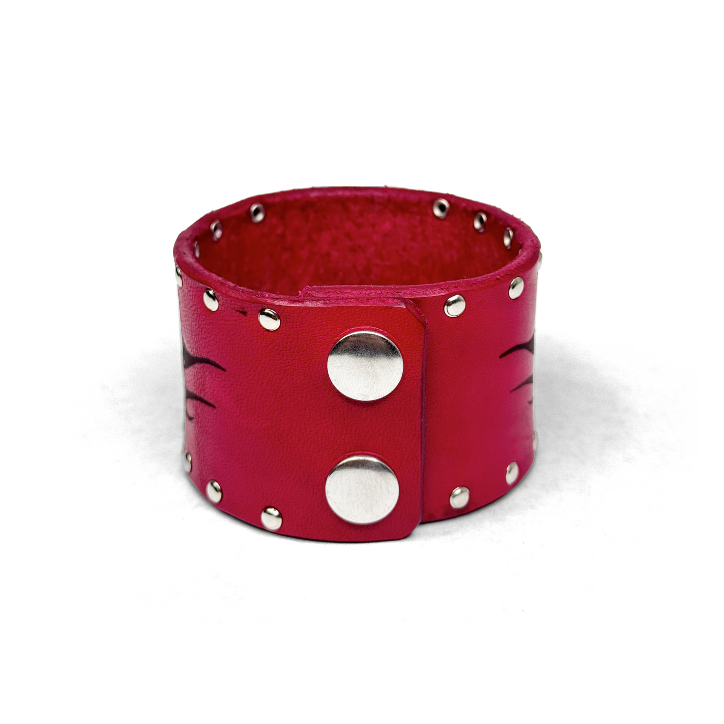 LEATHER ‘V’ BRACELET CUFF - CRIMSON [SILVER]