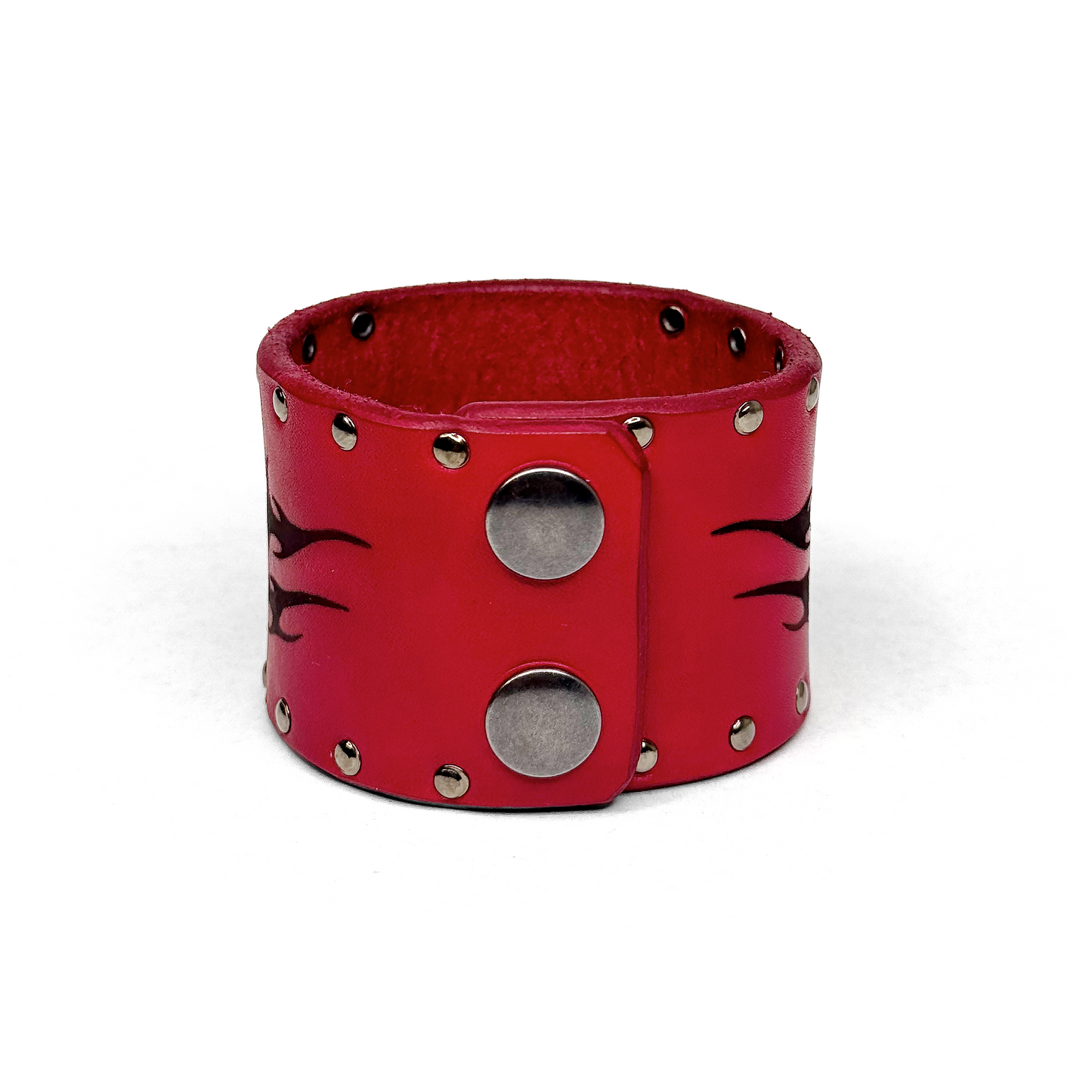 LEATHER ‘V’ BRACELET CUFF - CRIMSON [GUNMETAL]