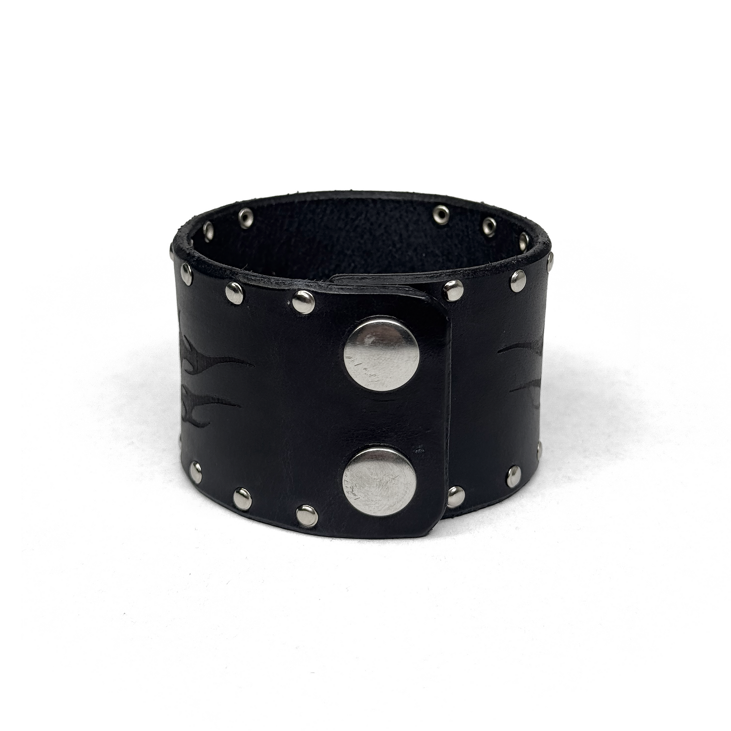 LEATHER ‘V’ BRACELET CUFF - OBSIDIAN [SILVER]