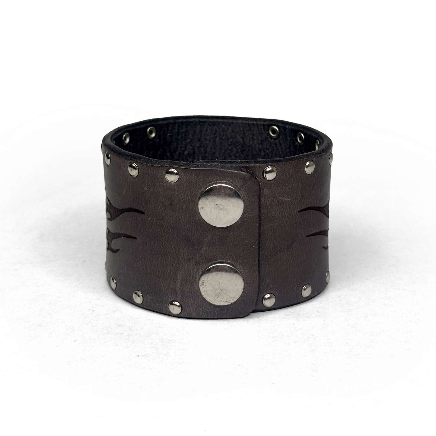 LEATHER ‘V’ BRACELET CUFF - SLATE [SILVER]