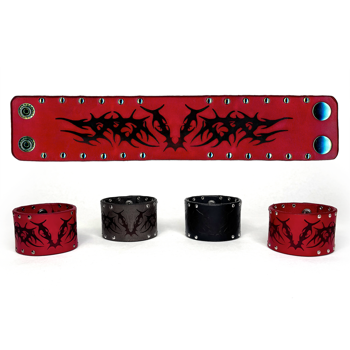 LEATHER ‘V’ BRACELET CUFF - CRIMSON [GUNMETAL]