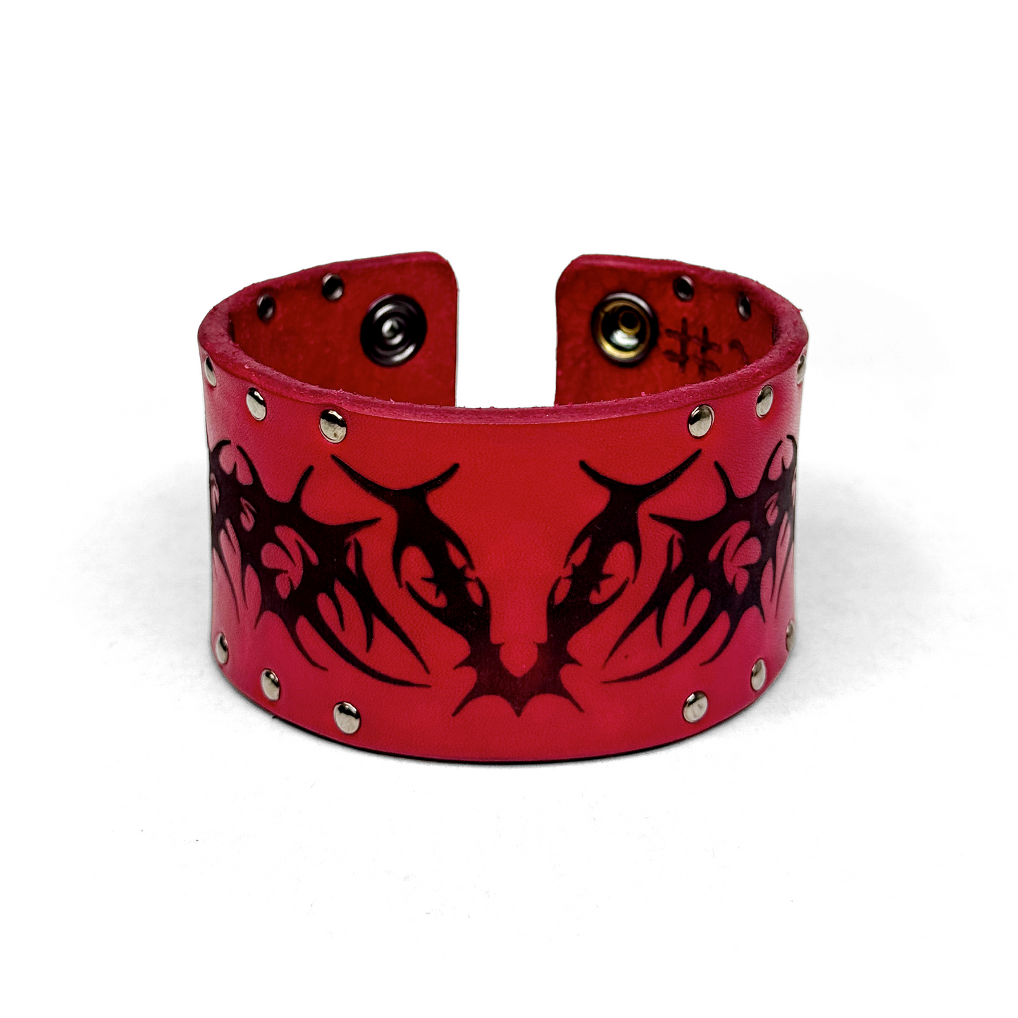 LEATHER ‘V’ BRACELET CUFF - CRIMSON [GUNMETAL]