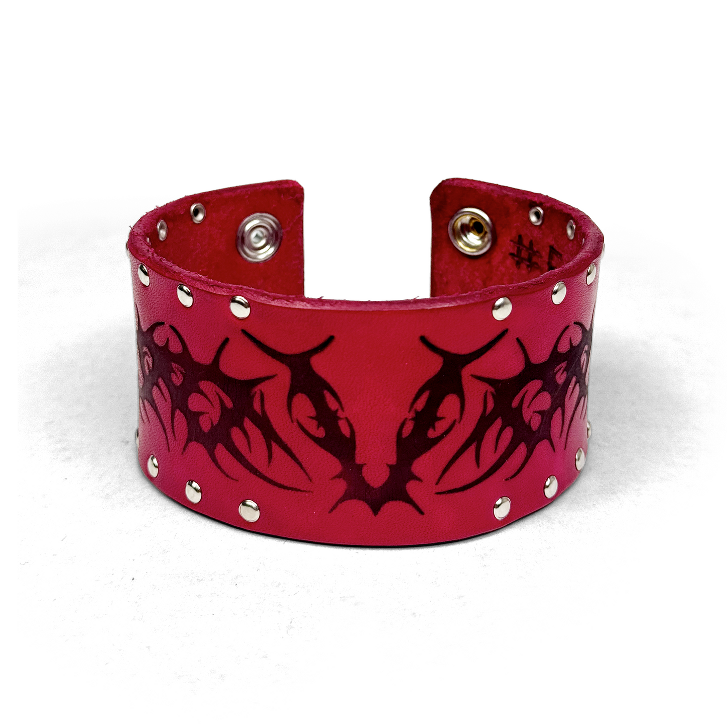 LEATHER ‘V’ BRACELET CUFF - CRIMSON [SILVER]