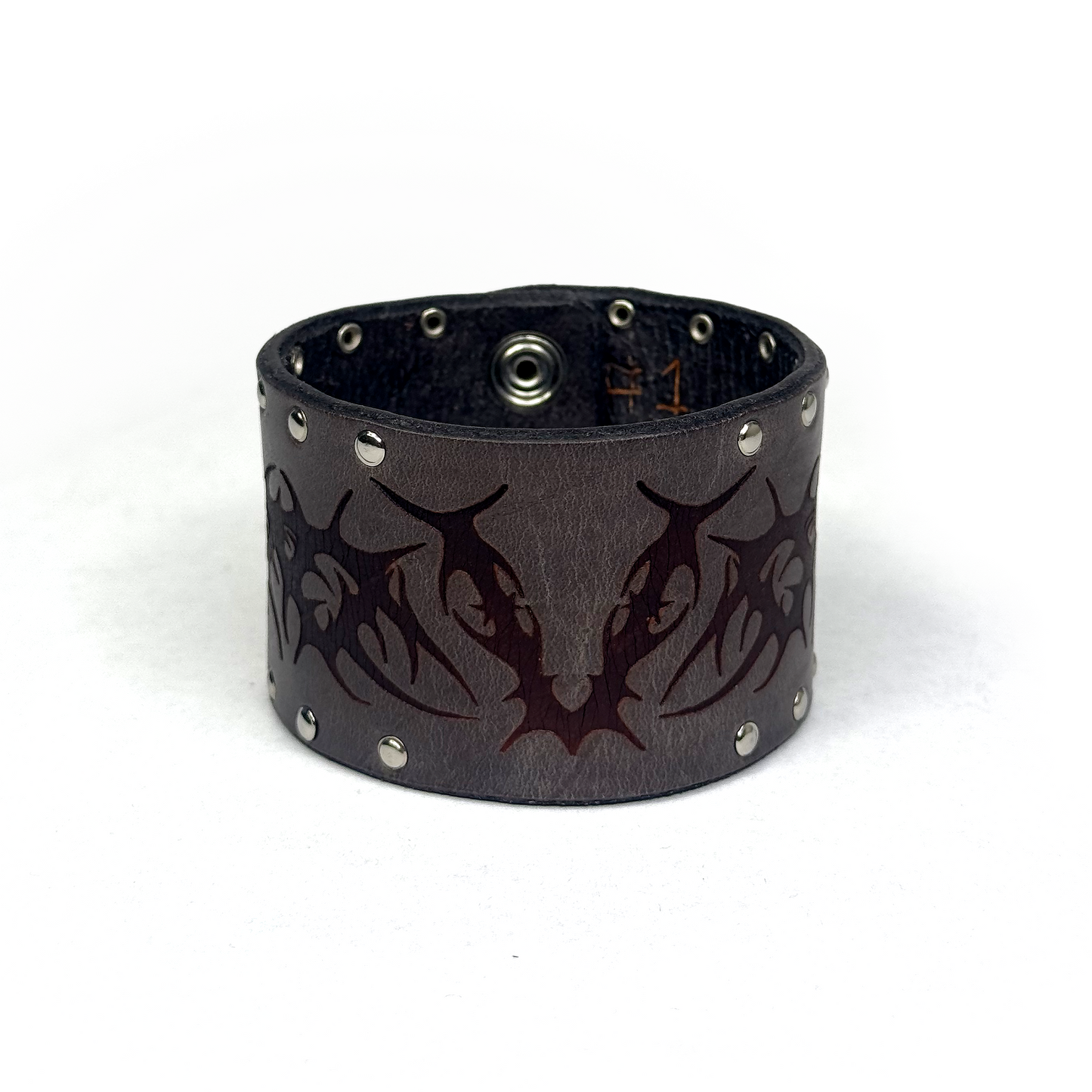 LEATHER ‘V’ BRACELET CUFF - SLATE [SILVER]