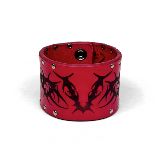 LEATHER ‘V’ BRACELET CUFF - CRIMSON [GUNMETAL]