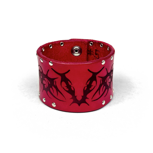 LEATHER ‘V’ BRACELET CUFF - CRIMSON [SILVER]