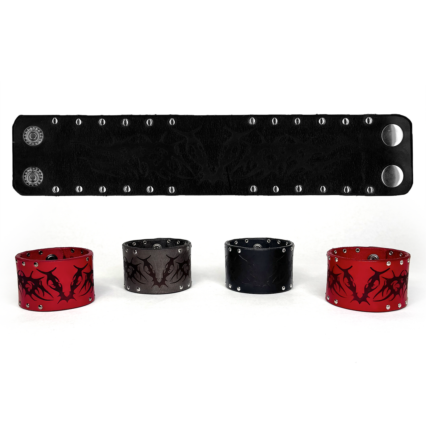 LEATHER ‘V’ BRACELET CUFF - OBSIDIAN [SILVER]