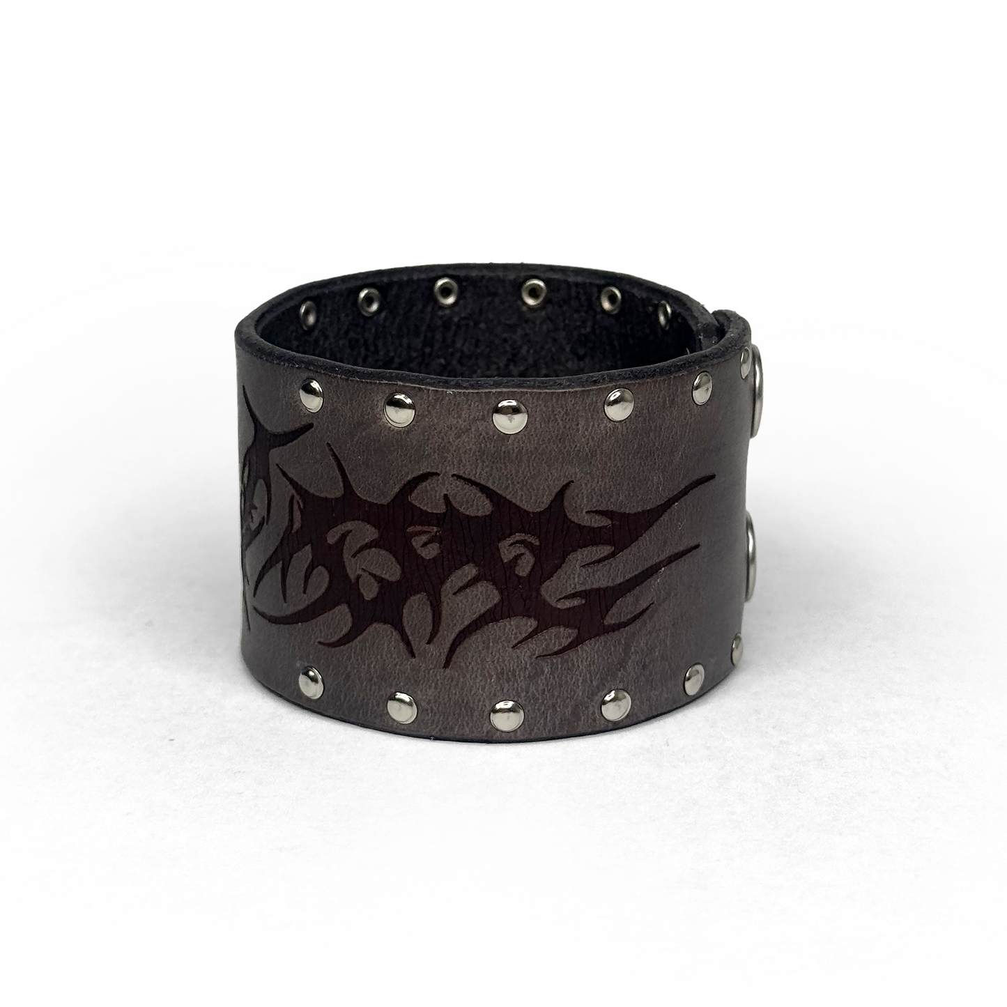 LEATHER ‘V’ BRACELET CUFF - SLATE [SILVER]