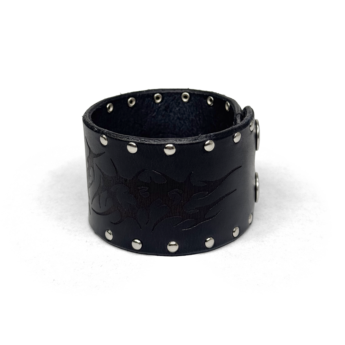 LEATHER ‘V’ BRACELET CUFF - OBSIDIAN [SILVER]