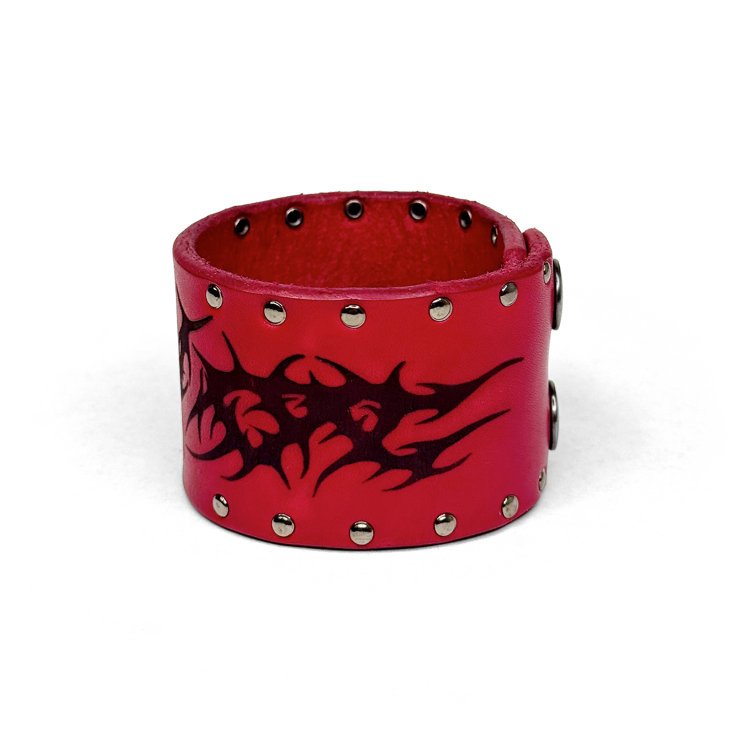 LEATHER ‘V’ BRACELET CUFF - CRIMSON [GUNMETAL]