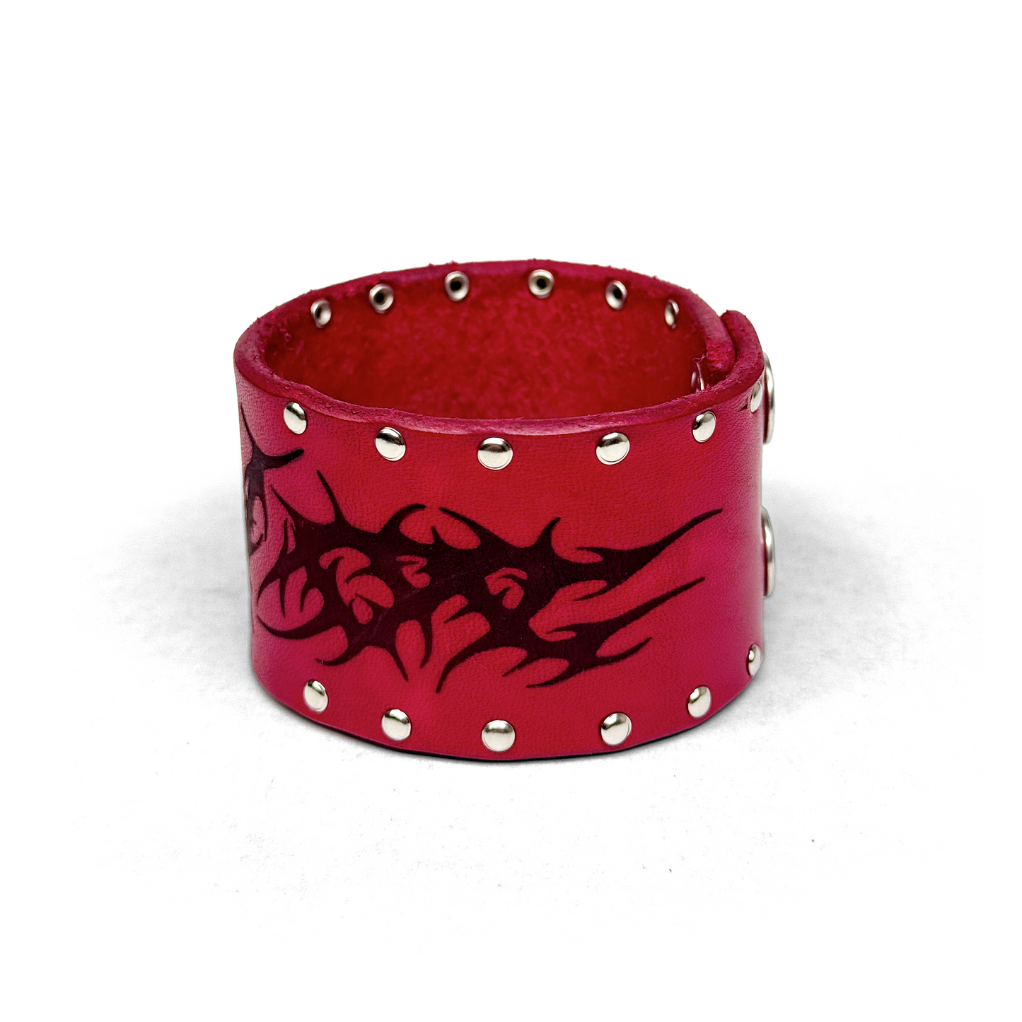 LEATHER ‘V’ BRACELET CUFF - CRIMSON [SILVER]