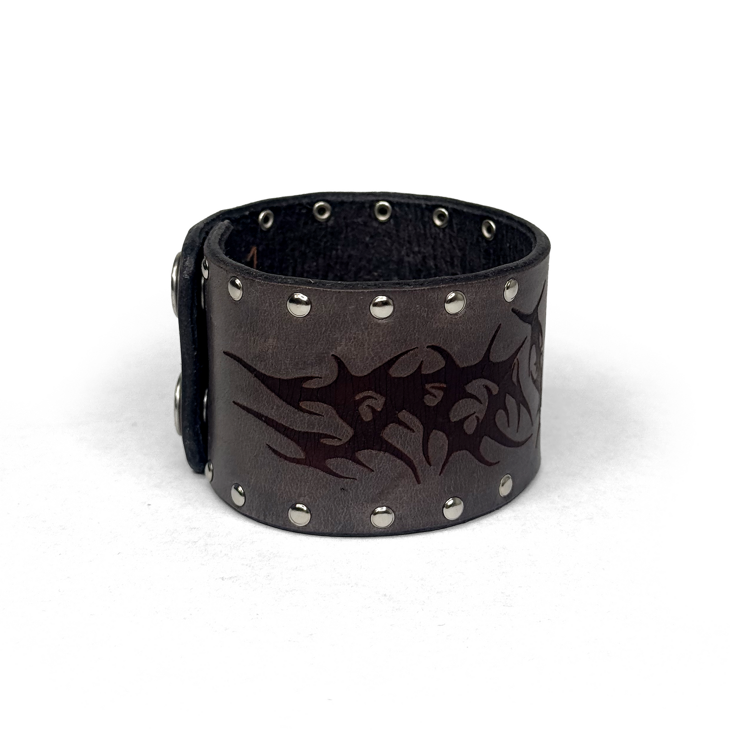 LEATHER ‘V’ BRACELET CUFF - SLATE [SILVER]
