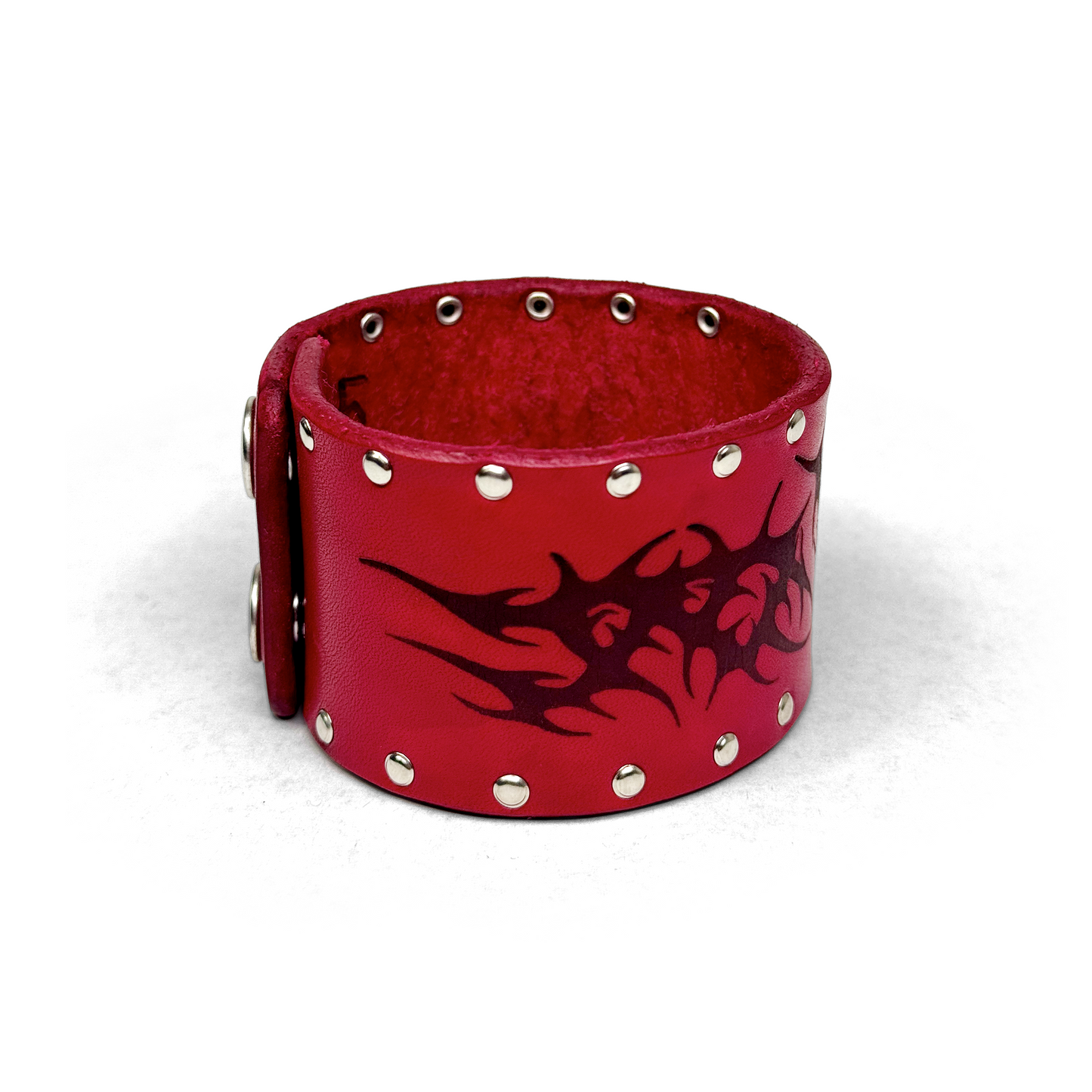 LEATHER ‘V’ BRACELET CUFF - CRIMSON [SILVER]