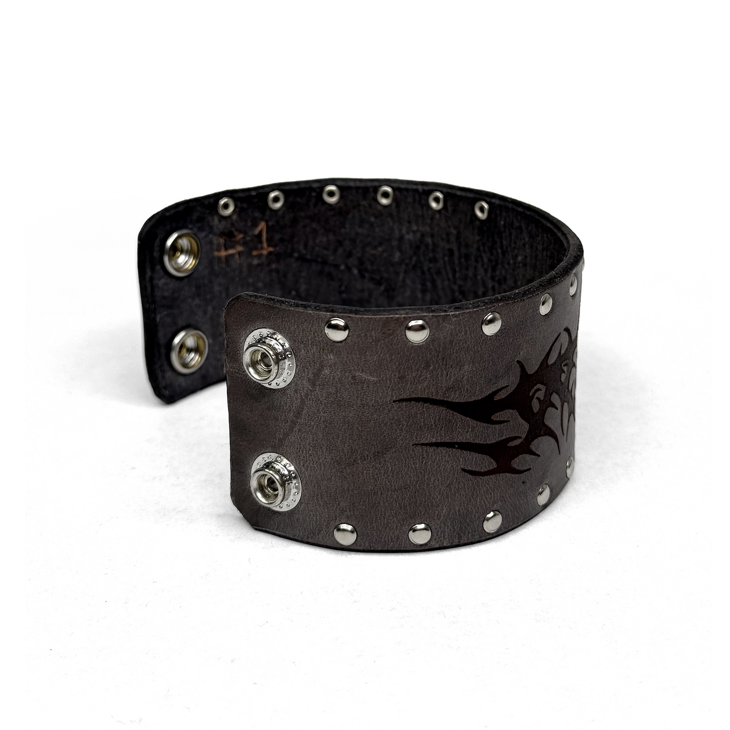 LEATHER ‘V’ BRACELET CUFF - SLATE [SILVER]