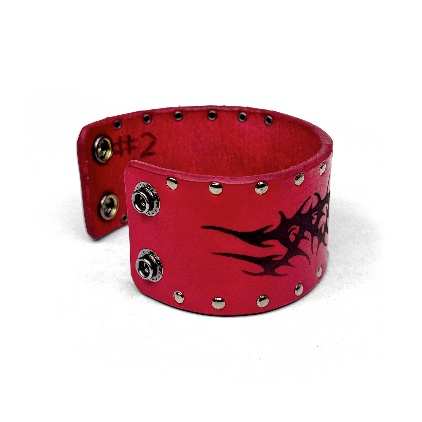 LEATHER ‘V’ BRACELET CUFF - CRIMSON [GUNMETAL]