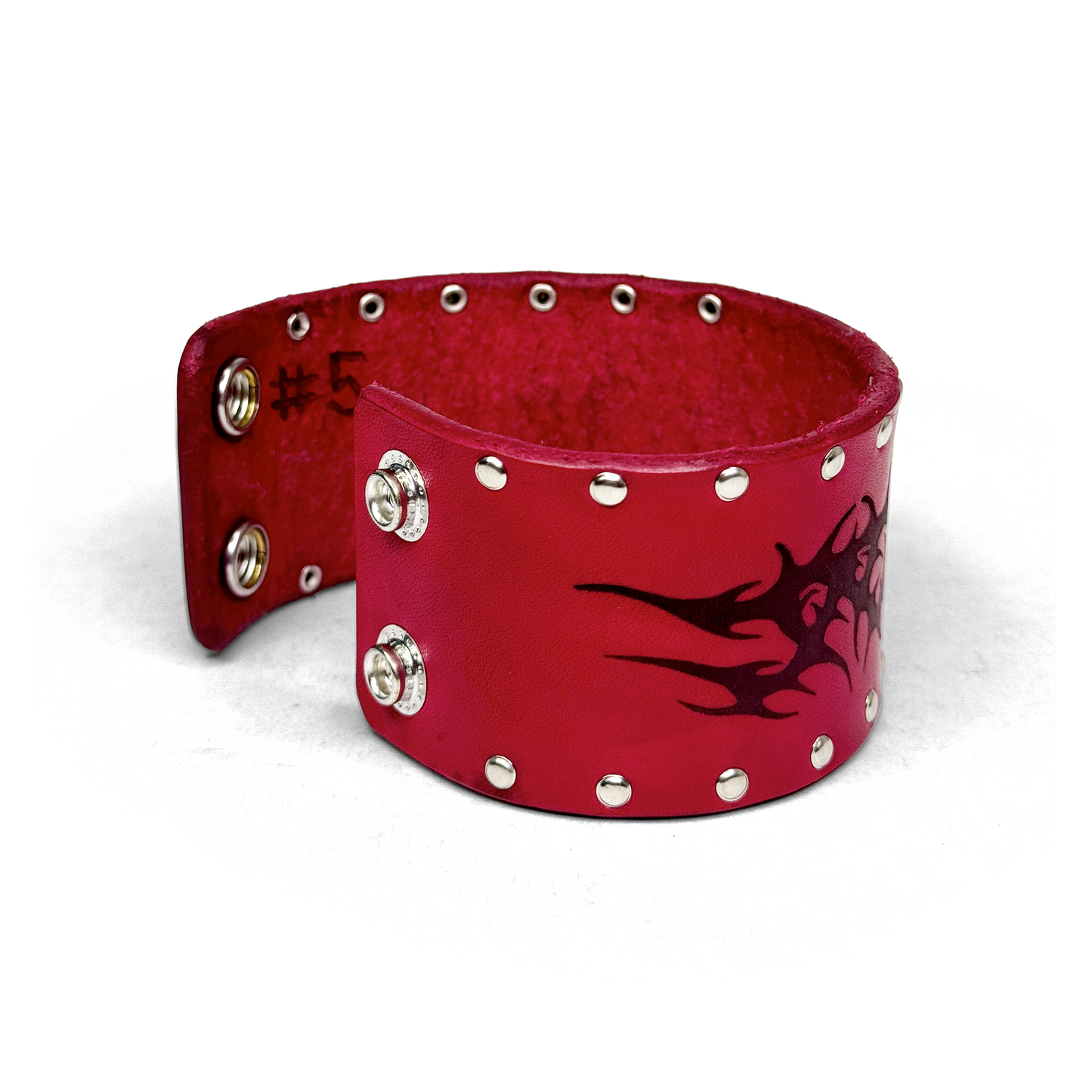 LEATHER ‘V’ BRACELET CUFF - CRIMSON [SILVER]